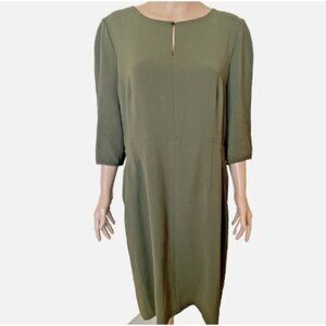 LAFAYETTE 148 Olive Green Dramatic Draped Back Dress with Pockets Size 16